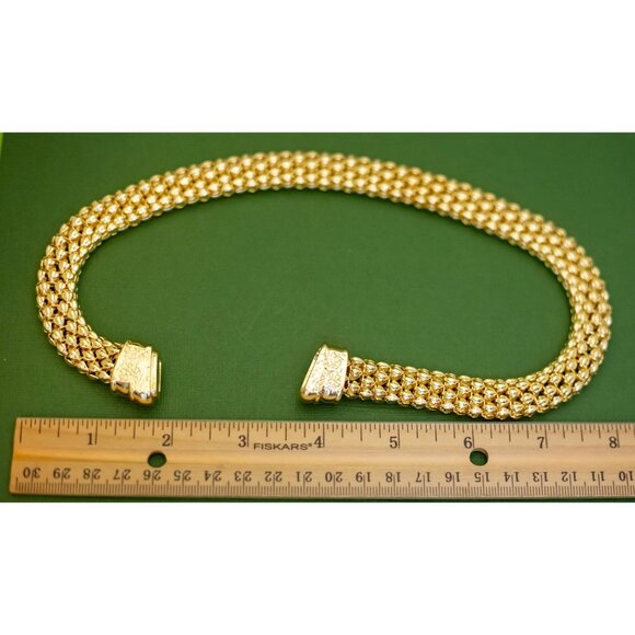 17 inch, Vintage Light Gold Tone Dragon Scale Chain Link Necklace - K41 - Picture 3 of 3